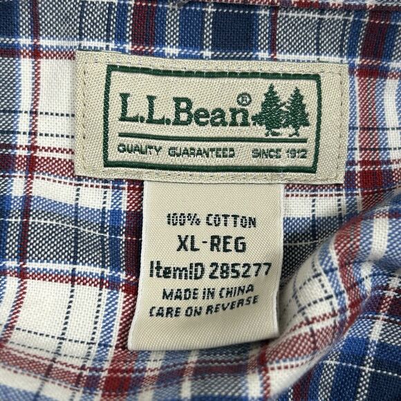 LL Bean Shirt Men’s Extra Large Red White Blue Plaid Pockets Casual Button Down - Picture 7 of 8
